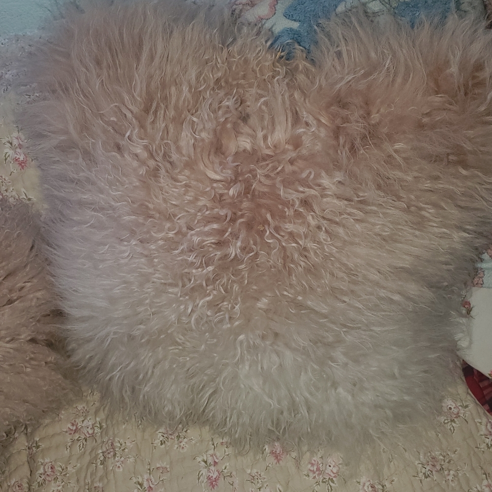 Mon Chateau Luxery Tibitan Lamb Fur Pillow pink cream 16in x 16in Gorgeous